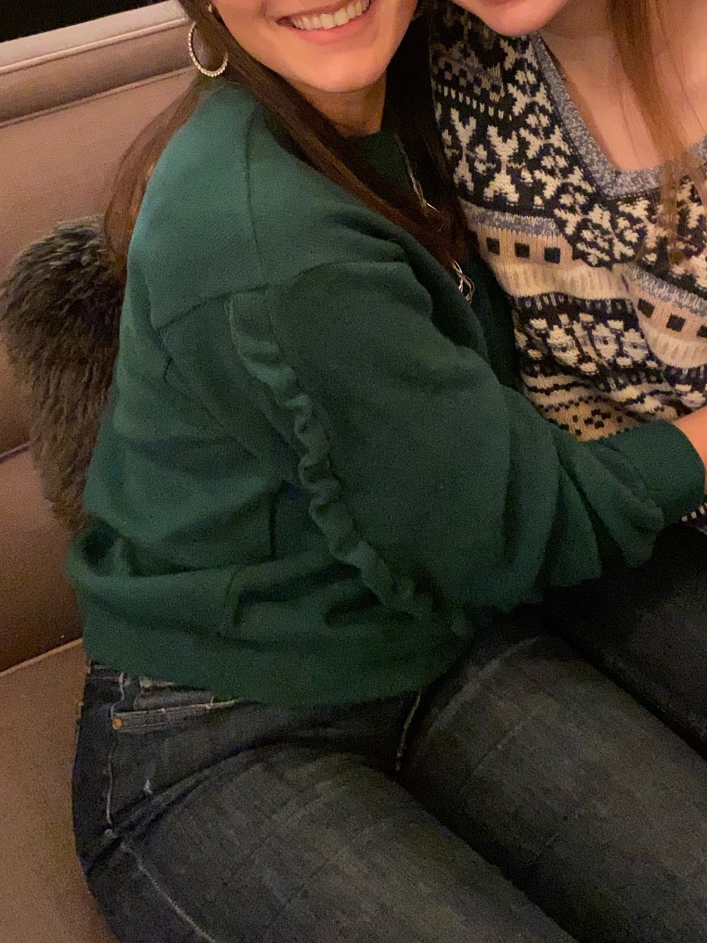 Green ruffle sleeve sweater